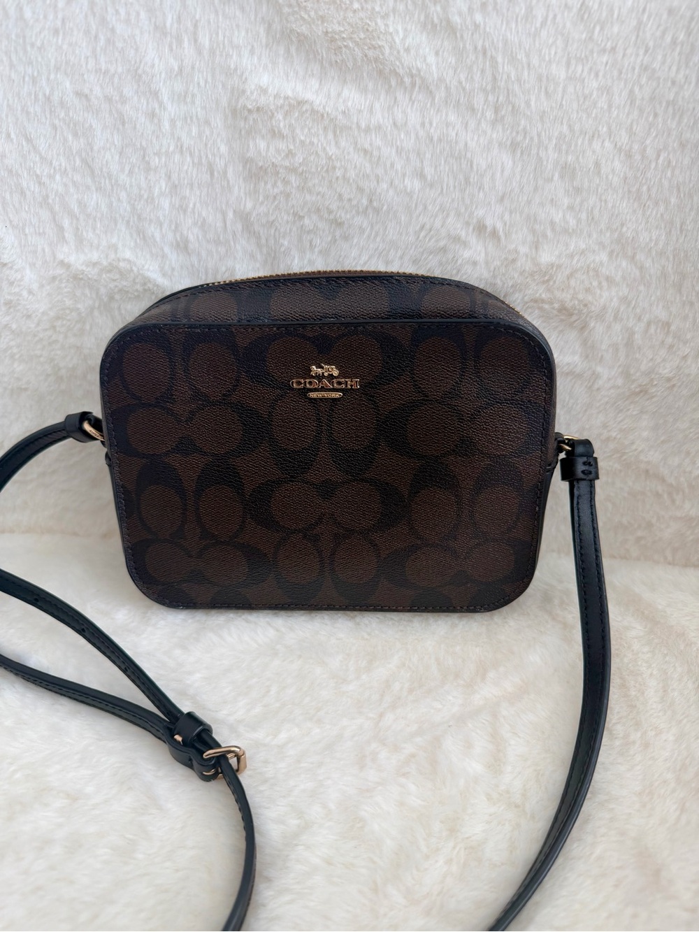 COACH Signature Brown Crossbody Camera Bag